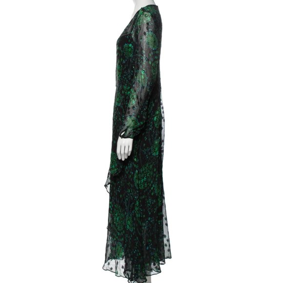 L.K. BENNETT Silk Long Dress (Green and Black) - Picture 2 of 5
